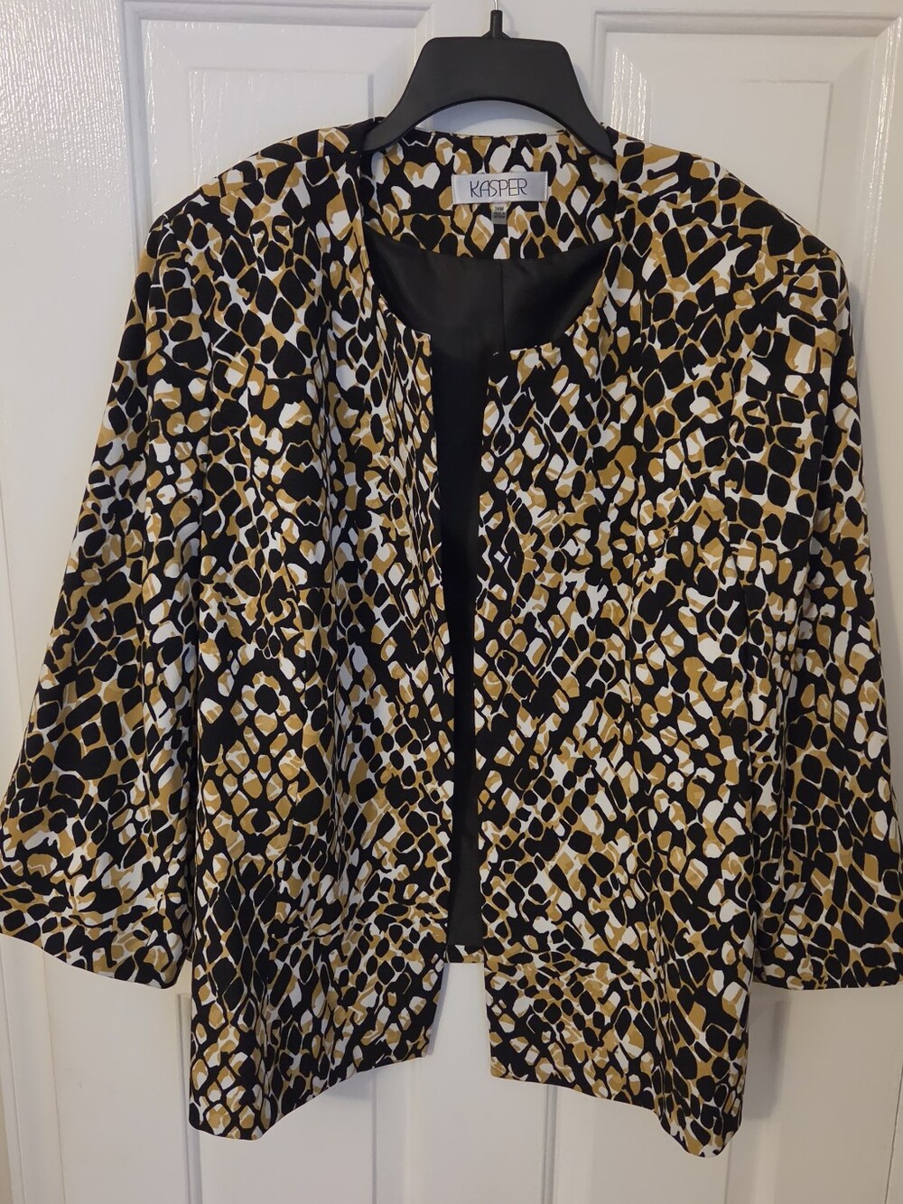 Kasper Black, Gold and White Patterned Open-Front Jacket